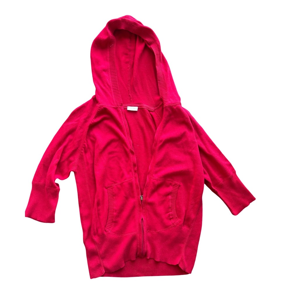 No Boundaries Red Knit Zip Up Hoodie 3/4 Sleeve Lightweight Sweater Jacket y2k